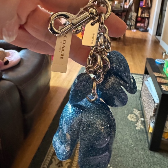 Coach Blue Sparkle Tea Rose Bag Charm/Keyfob - Picture 1 of 3